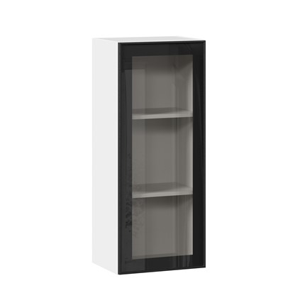 Навесной шкаф высокий со стеклом 400 Индиго ЛД 298.420.000.026, Белый/Чёрный в Кушве - изображение