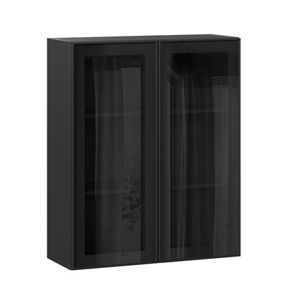 Навесной шкаф высокий со стеклом 800 Индиго ЛД 298.460.000.156, Чёрный/Чёрный в Екатеринбурге - изображение
