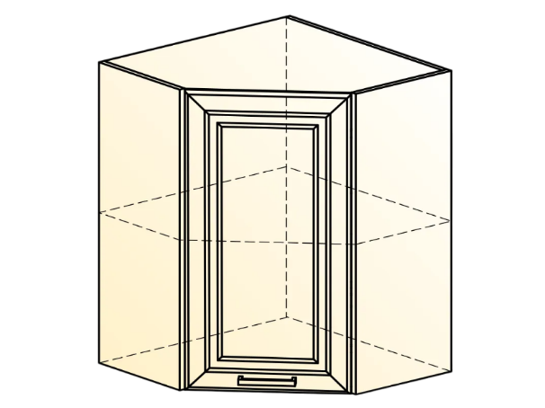 Угловой настенный шкаф Атланта L600х600 Н720 (1 дв. гл.) эмаль (белый/белый глянец патина золото) в Первоуральске - изображение 1
