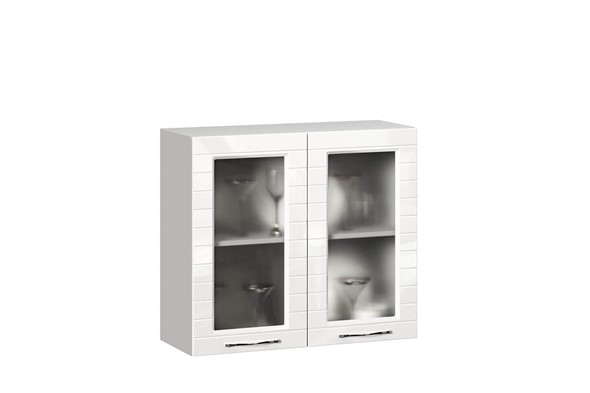 Навесной шкаф Анастасия 800 стекло 006.561.000 белый глянец в Екатеринбурге - изображение