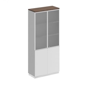 Шкаф для документов со стеклянными дверьми Bravo, дуб гладстоун/белый премиум/белый премиум (90х40х203.4) в Ревде