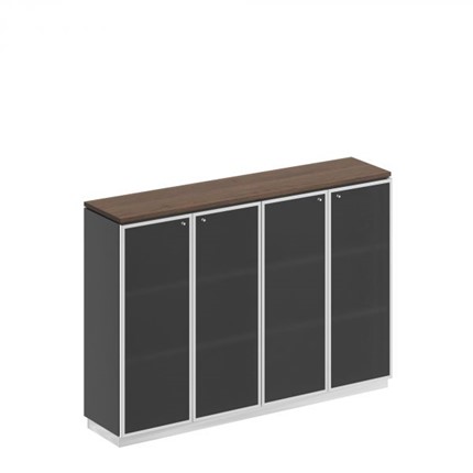 Шкаф для документов средний со стеклянными дверьми в рамке Bravo, дуб гладстоун/антрацит премиум (180,2х40х124,6) в Кушве - изображение