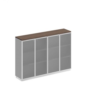 Шкаф для документов средний со стеклянными дверьми в рамке Bravo, дуб гладстоун/белый премиум (180,2х40х124,6) в Ревде