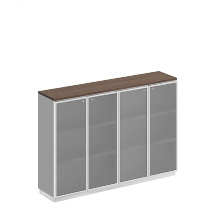 Шкаф для документов средний со стеклянными дверьми в рамке Bravo, дуб гладстоун/белый премиум (180,2х40х124,6) в Екатеринбурге - изображение