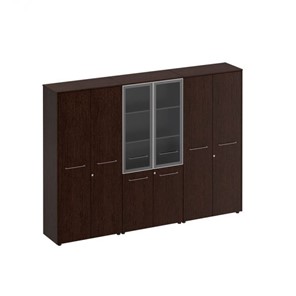 Шкаф комбинированный высокий (закрытый-стекло-одежда) Reventon (МЕ 376), венгк темный (274х46х196) в Кушве