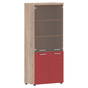 Шкаф со стеклянными дверцами TORR LUX TLHC 85.2 854х452х1958 комбинированный с топом 854х452х1958 Дуб Каньон/ Красный в Каменске-Уральском