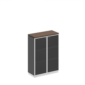 Шкаф для документов средний со стеклянными дверьми в рамке Bravo, дуб гладстоун/антрацит премиум (90х40х124,6) в Полевском