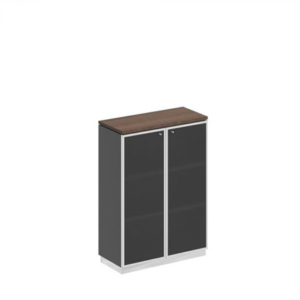 Шкаф для документов средний со стеклянными дверьми в рамке Bravo, дуб гладстоун/антрацит премиум (90х40х124,6) в Каменске-Уральском - изображение