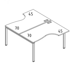 Рабочая станция столы (2х120) эргономичные "Классика" опоры UNO А4, 120x184x75 белый премиум / металлокаркас белый А4 Б1 183 БП в Первоуральске