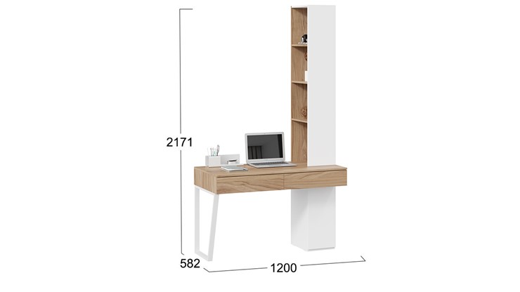 Стол с ящиками со шкафом комбинированным Порто СМ-393.15.012 (Белый жемчуг/Яблоня беллуно/Белый софт) в Новоуральске - изображение 1