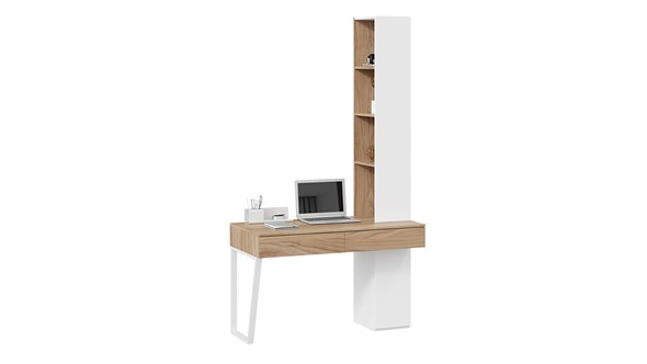 Стол с ящиками со шкафом комбинированным Порто СМ-393.15.012 (Белый жемчуг/Яблоня беллуно/Белый софт) в Ревде - изображение