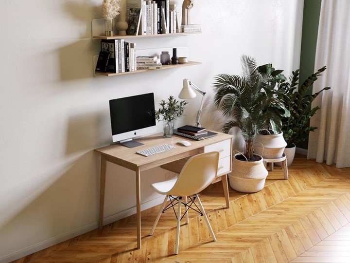 Офисный стол Калгари, с тумбой, Дуб натуральный светлый / Белый матовый в Красноуфимске - изображение 1