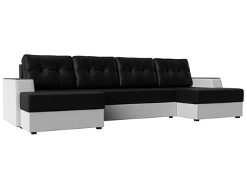 Большой П-образный диван Эмир, Черный/Белый (Экокожа) боннель в Ирбите