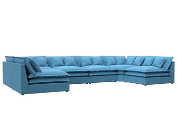 Большой П-образный диван Лига-040, Амур голубой (рогожка) в Екатеринбурге