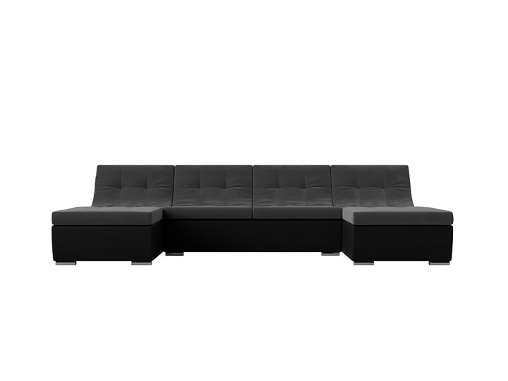 П-образный диван Монреаль, Серый\Черный (Велюр\Экокожа) в Первоуральске - изображение 1