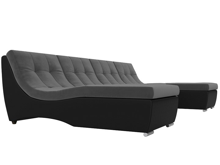 П-образный диван Монреаль, Серый\Черный (Велюр\Экокожа) в Первоуральске - изображение 2