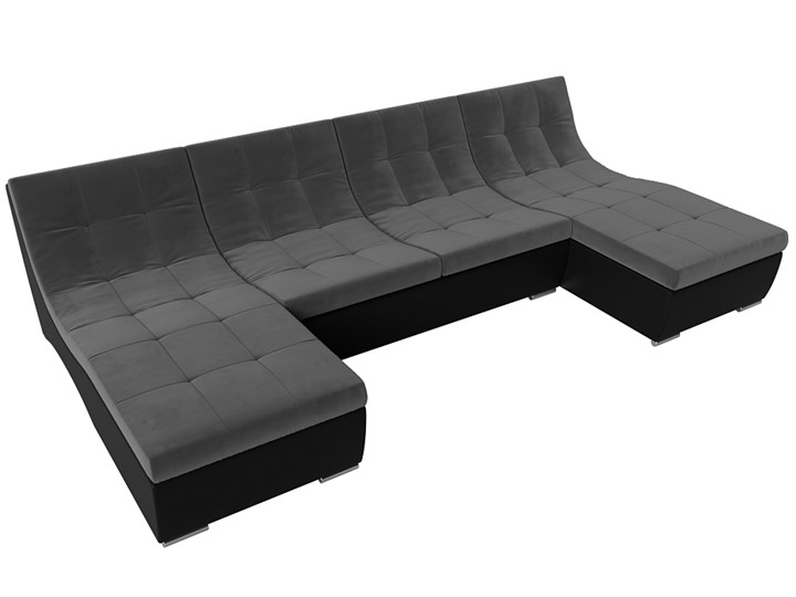 П-образный диван Монреаль, Серый\Черный (Велюр\Экокожа) в Первоуральске - изображение 4