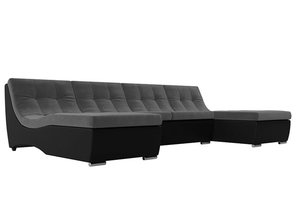 П-образный диван Монреаль, Серый\Черный (Велюр\Экокожа) в Первоуральске - изображение