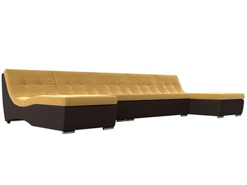 П-образный диван Монреаль, Желтый\Коричневый (Микровельвет\Экокожа) в Артемовском