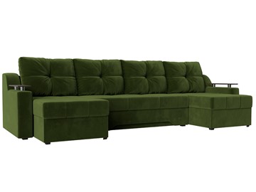 Большой П-образный диван Сенатор, Зеленый (Микровельвет) боннель в Екатеринбурге