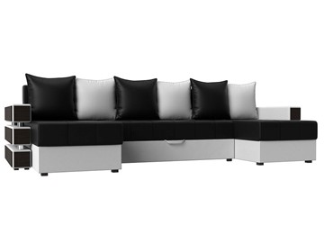Большой П-образный диван Венеция боннель, Черный\Белый (Экокожа) в Артемовском
