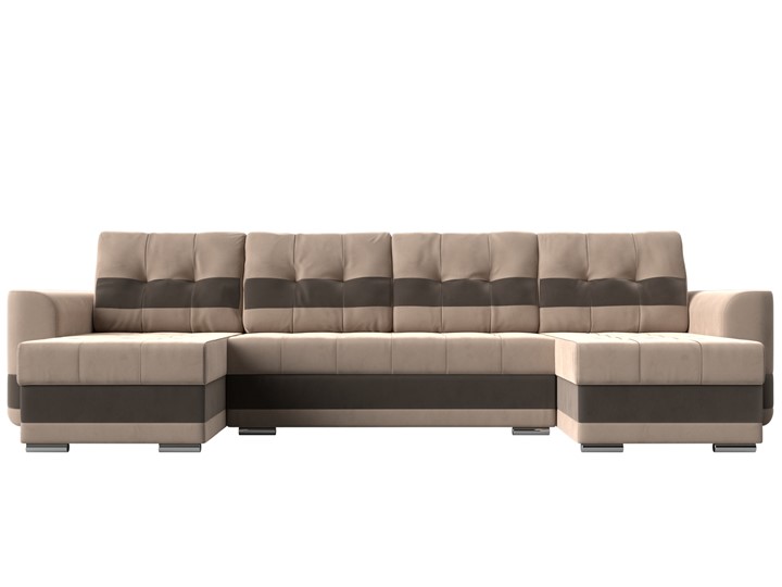 П-образный диван Честер, Бежевый/коричневый (велюр) в Екатеринбурге - изображение 1