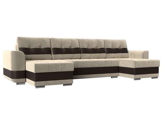 П-образный диван Честер, Бежевый/коричневый (вельвет/экокожа) в Первоуральске - изображение