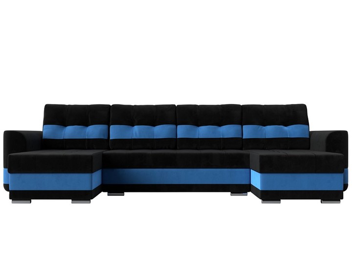 П-образный диван Честер, Черный/голубой (велюр) в Екатеринбурге - изображение 1