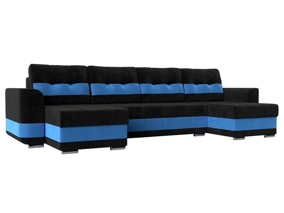 П-образный диван Честер, Черный/голубой (велюр) в Екатеринбурге - изображение