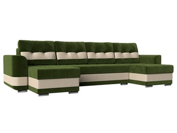 П-образный диван Честер, Зеленый/бежевый (вельвет/экокожа) в Кушве