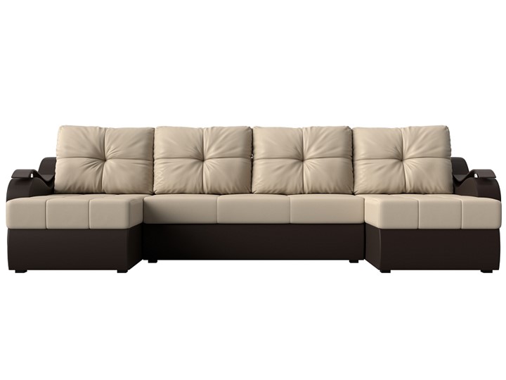 П-образный диван Меркурий П, Бежевый/коричневый (экокожа) в Богдановиче - изображение 1