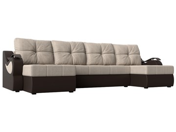 П-образный диван Меркурий П, Бежевый/коричневый (рогожка/экокожа) в Екатеринбурге