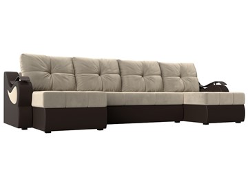П-образный диван Меркурий П, Бежевый/коричневый (вельвет/экокожа) в Первоуральске