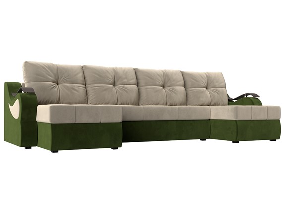 П-образный диван Меркурий П, Бежевый/зеленый (вельвет) в Екатеринбурге - изображение
