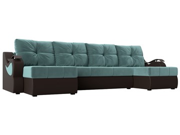 П-образный диван Меркурий П, Бирюзовый\Коричневый (Велюр\Экокожа) в Ирбите
