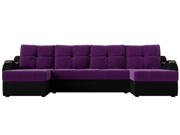П-образный диван Меркурий П, Фиолетовый/черный (вельвет) в Кушве - изображение 1