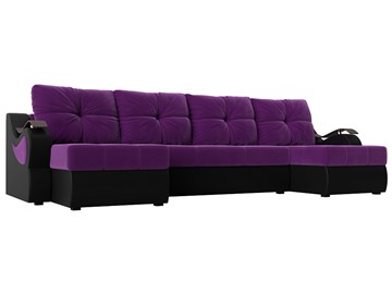 П-образный диван Меркурий П, Фиолетовый/черный (вельвет/экокожа) в Ревде