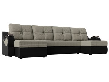 П-образный диван Меркурий П, Корфу 02 (рогожка)/черный (экокожа) в Кушве