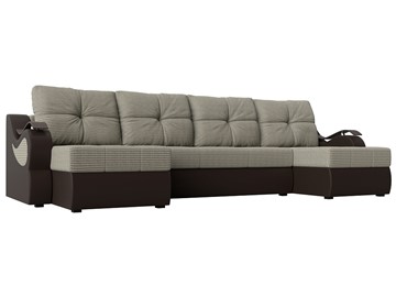 П-образный диван Меркурий П, Корфу 02 (рогожка)/коричневый (экокожа) в Ревде