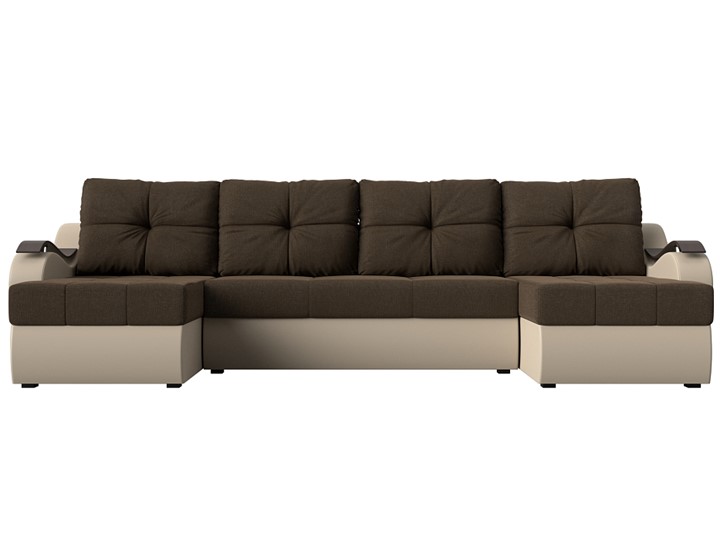 П-образный диван Меркурий П, Коричневый/бежевый (рогожка/экокожа) в Первоуральске - изображение 1