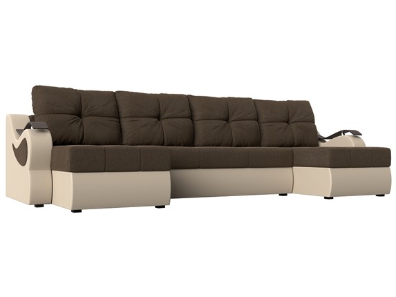 П-образный диван Меркурий П, Коричневый/бежевый (рогожка/экокожа) в Первоуральске - изображение