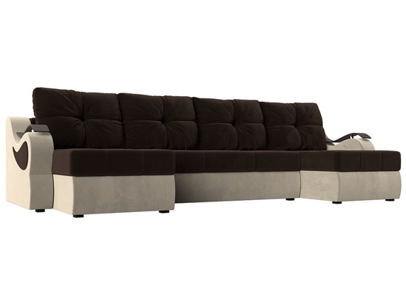 П-образный диван Меркурий П, Коричневый/бежевый (вельвет) в Кушве - изображение