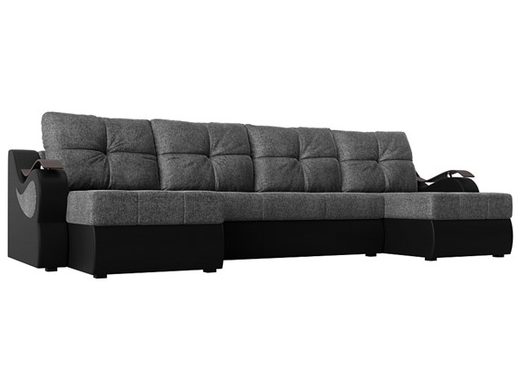 П-образный диван Меркурий П, Серый/черный (рогожка/экокожа) в Первоуральске - изображение