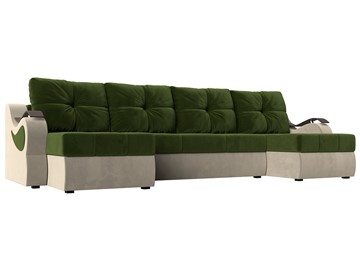 П-образный диван Меркурий П, Зеленый/бежевый (вельвет) в Асбесте