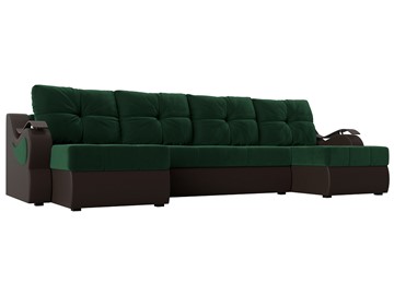 П-образный диван Меркурий П, Зеленый\Коричневый (Велюр\Экокожа) в Полевском