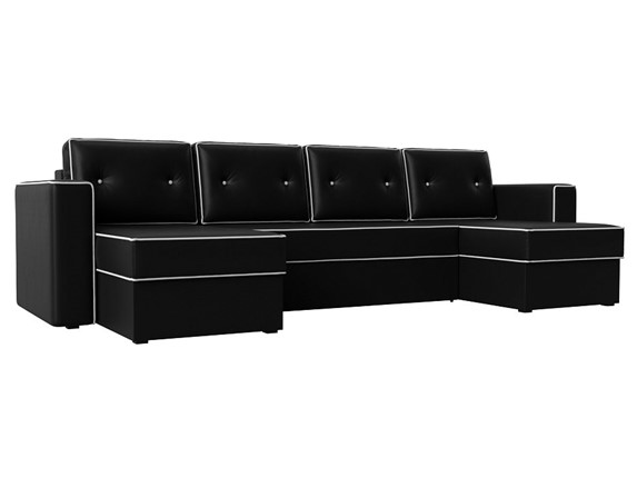 П-образный диван Принстон, Черный (Экокожа) боннель в Ревде - изображение