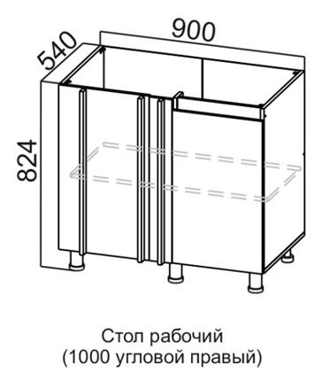 Угловая кухонная тумба Соната С1000у правая, дуб золотой, кромка черная в Екатеринбурге - изображение