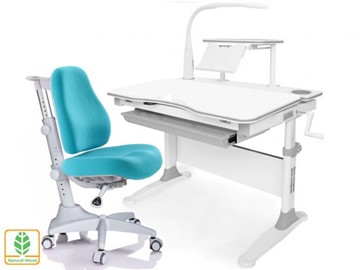 Растущая парта + стул Mealux EVO Evo-30 G (арт. Evo-30 G + Y-528 KBL)/(стол+полка+кресло+чехол+лампа)/белая столешница (дерево), цвет пластика серый в Кушве