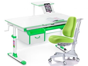 Комплект растущая парта + стул Mealux EVO Evo-40 Z (арт. Evo-40 Z + Y-528 KZ) / (стол+полка+кресло+чехол)/ белая столешница / цвет пластика зеленый в Кушве