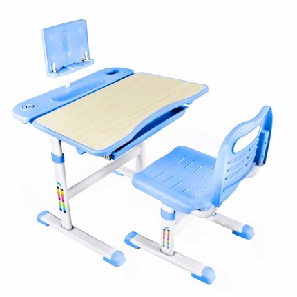 Детский стол-трансформер с подставкой и стулом, Holto SET-17A, Клен+Голубой в Кушве - изображение